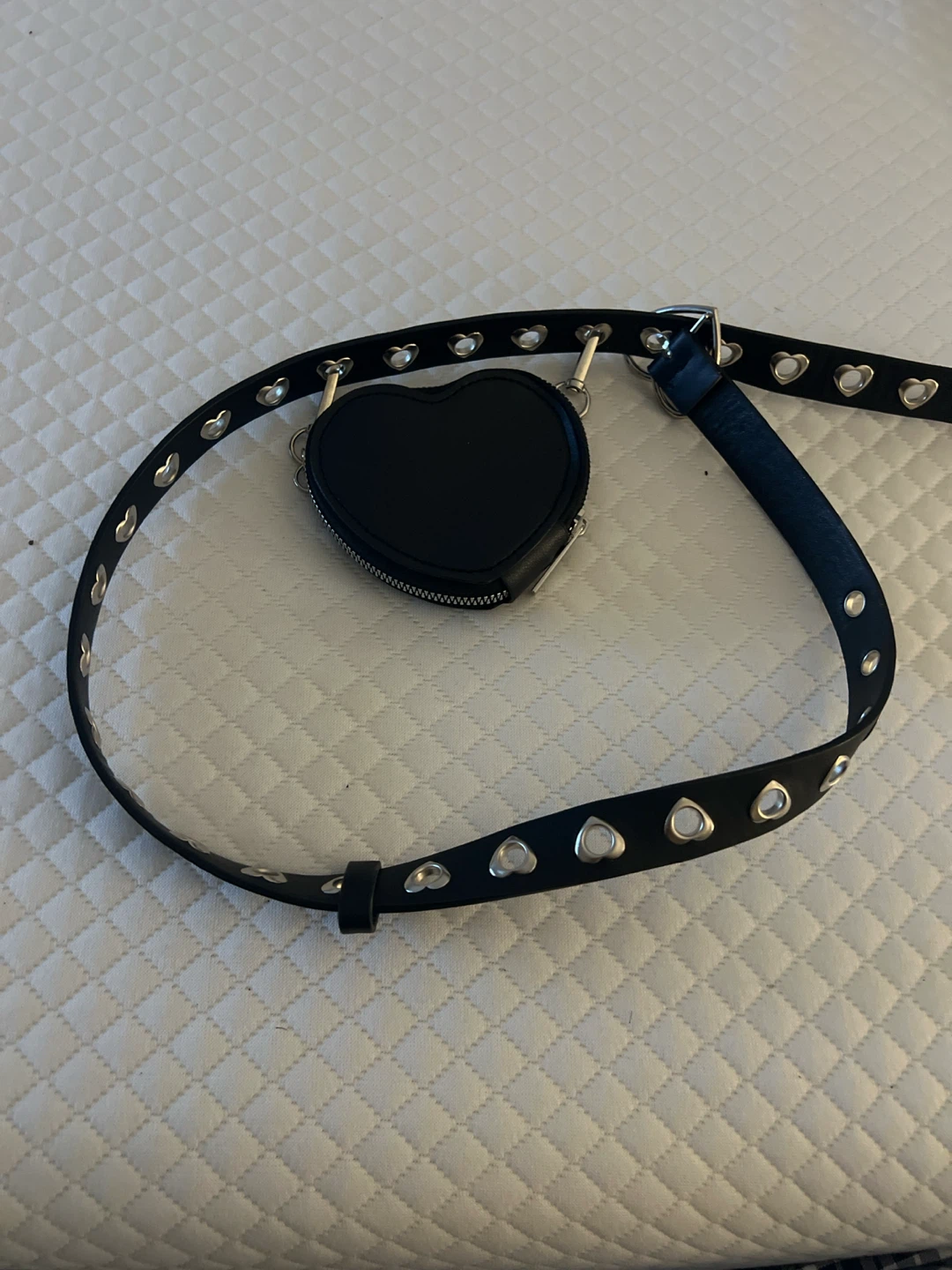 Black Heart-Eyelet Belt with Detachable Heart Pouch