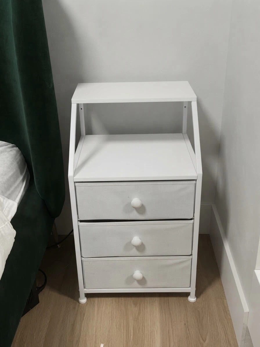 White 3-Drawer Nightstand with Charging Station