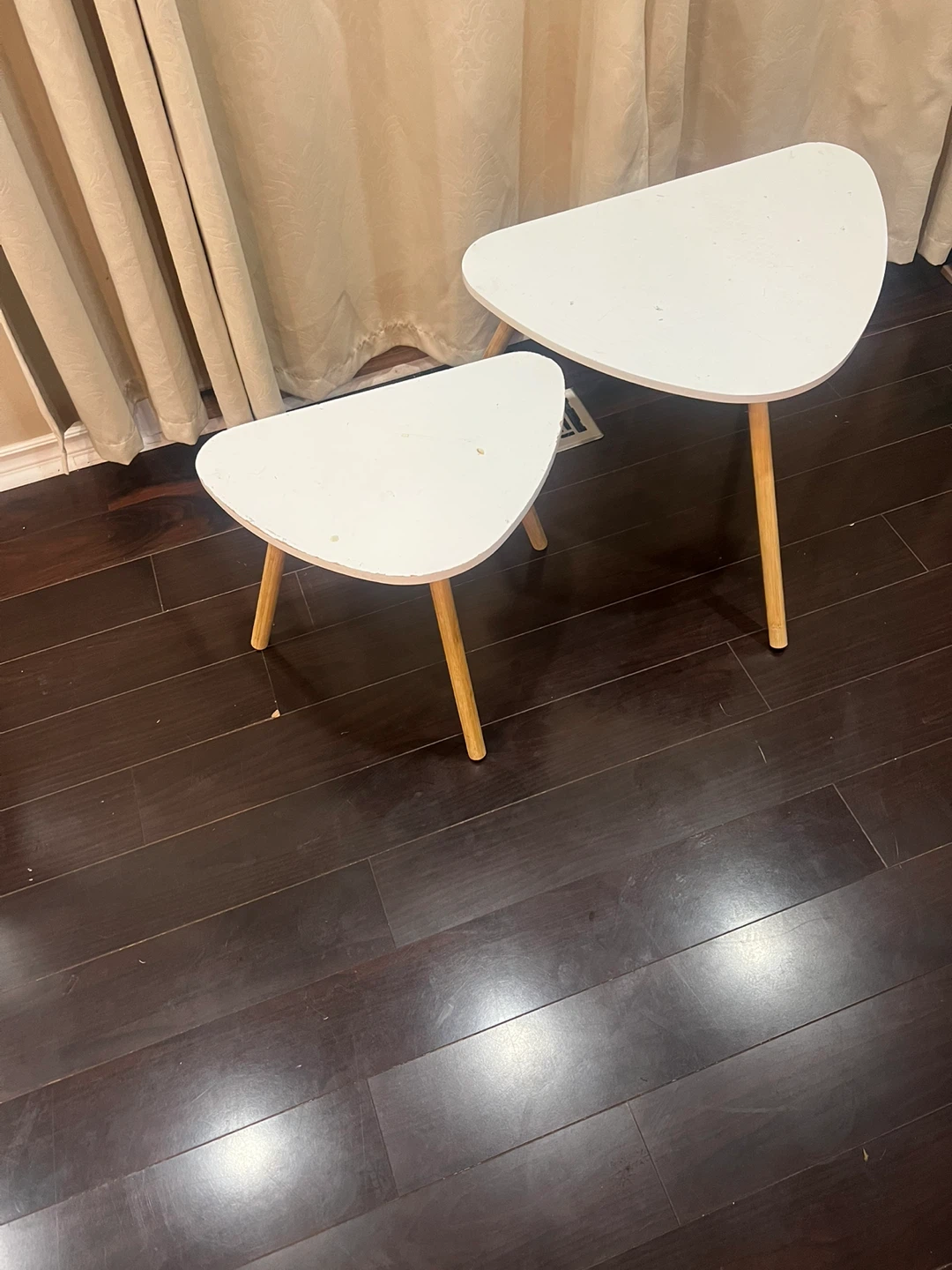 Set of Two White Triangle Side Tables