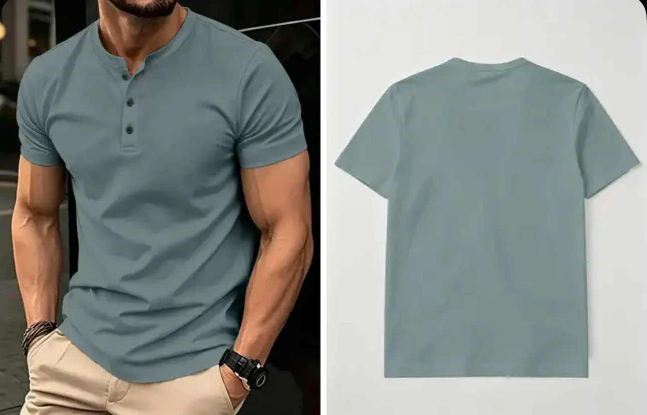 Brand New Mens Short Sleeve Henley Shirt. Size large