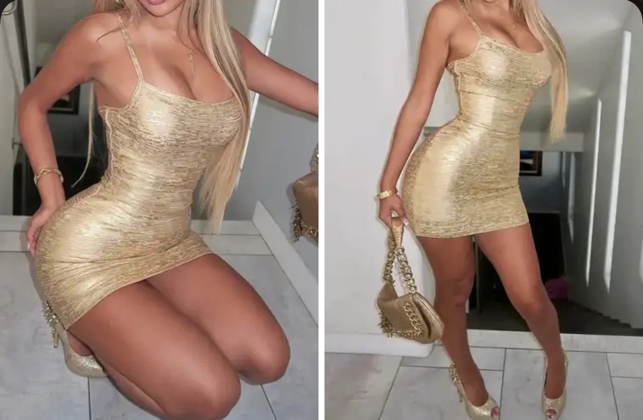 Brand New Metallic Gold Bodycon Mini Dress. Size large