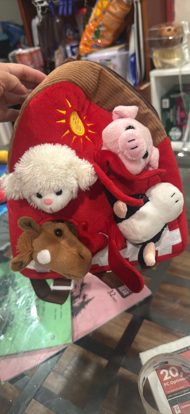 Farm Animal Plush Red Toddler Backpack