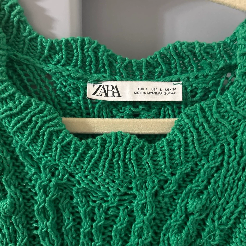 Zara Green Knit Short Sleeve Top