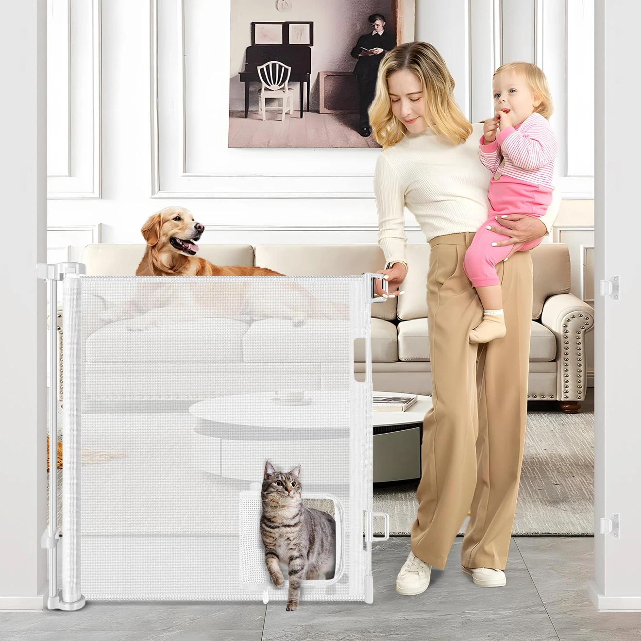 Retractable Safety Gate with Cat Door