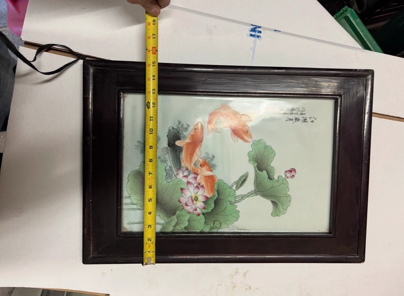 Framed Ceramic Koi and Lotus Painting - photo 5