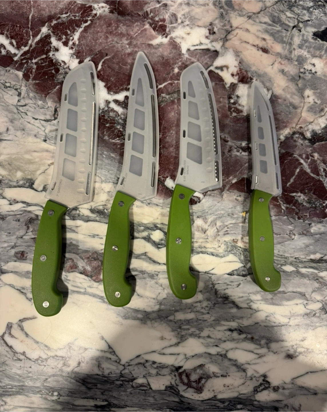Set of 4 Green Kitchen Knives with Sheaths