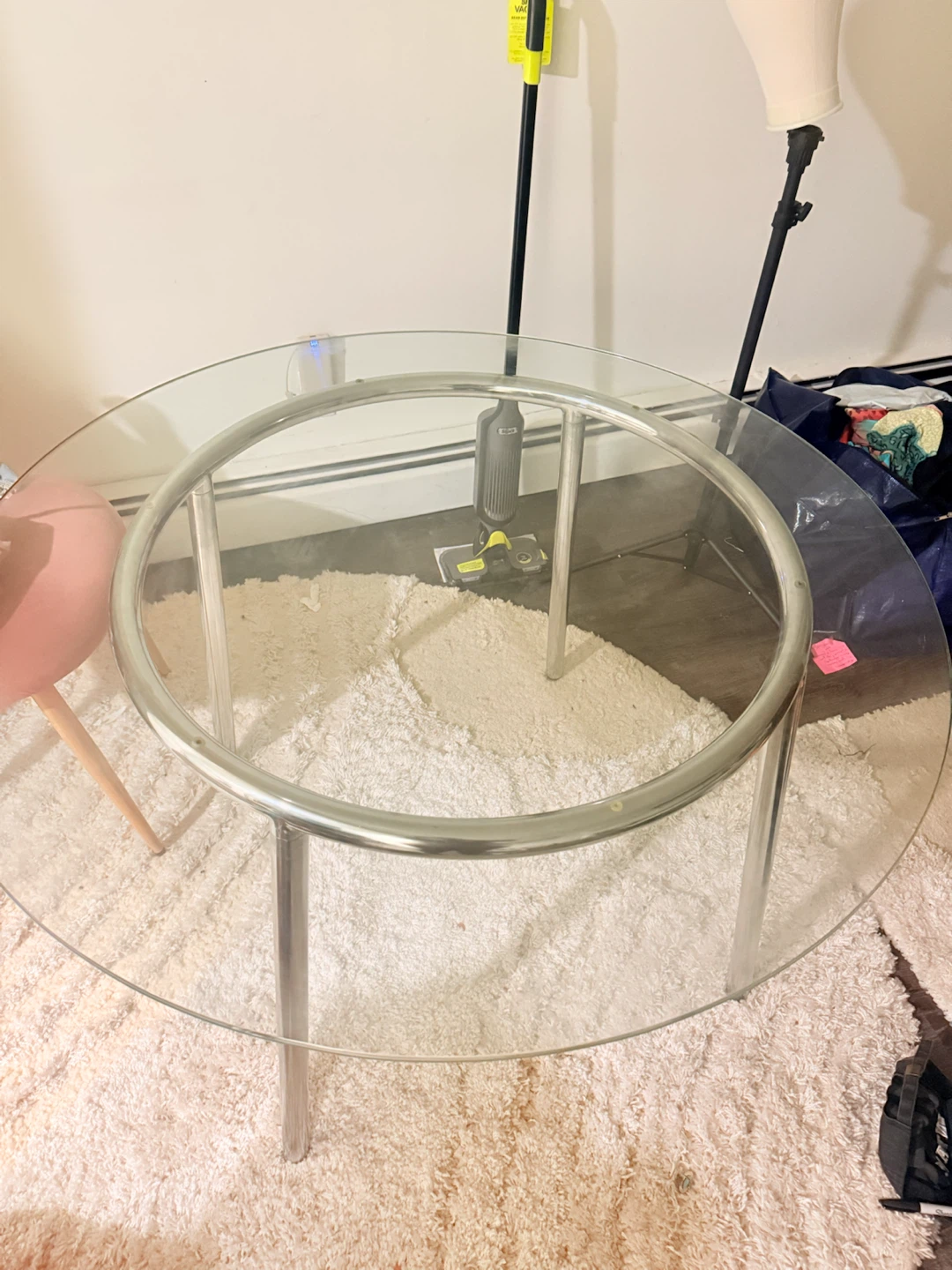 Round Glass Coffee Table with Chrome Frame