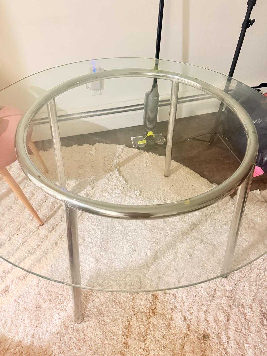 Round Glass Coffee Table with Chrome Frame - photo 3