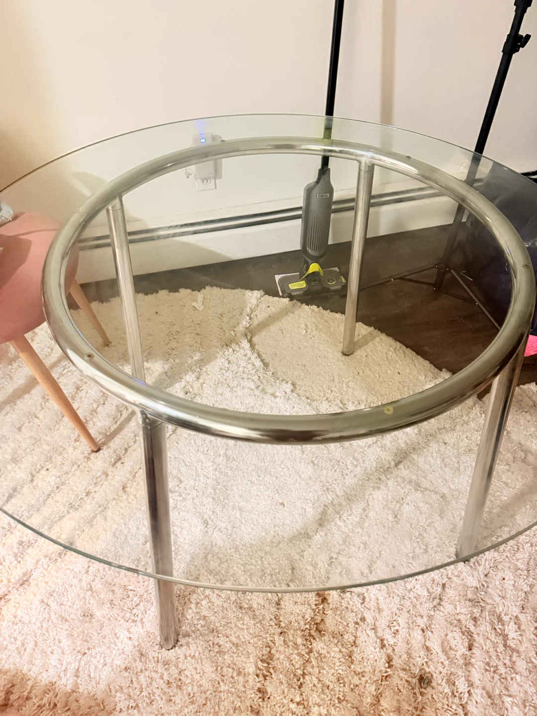 Round Glass Coffee Table with Chrome Frame - photo 2