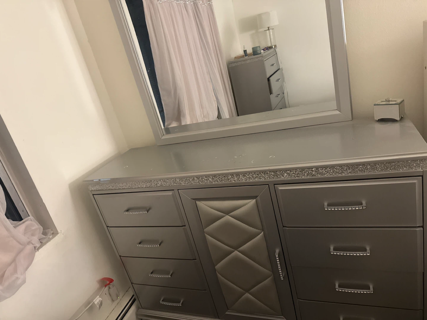 Silver Bedroom Dresser with Mirror - photo 4
