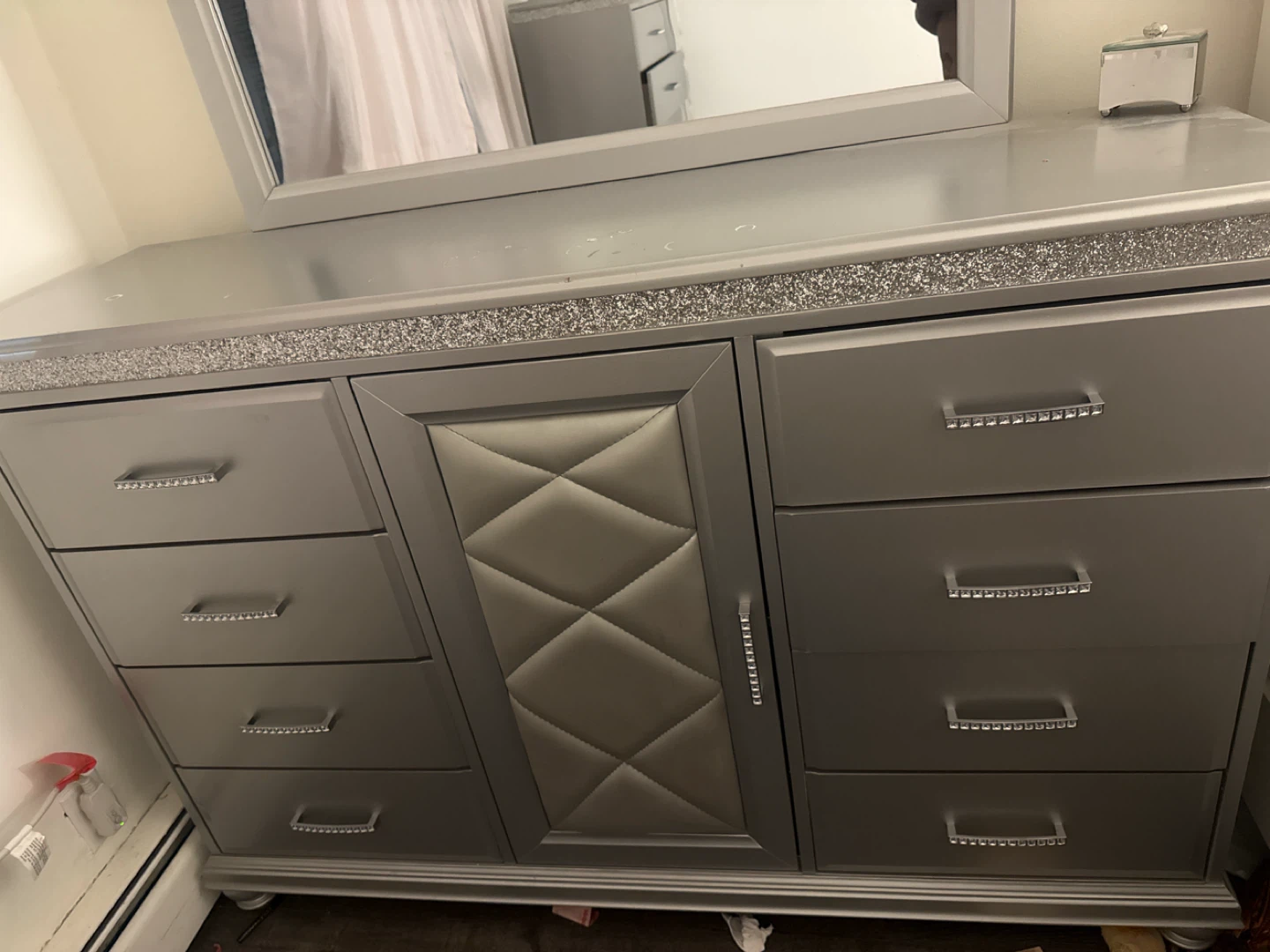 Silver Bedroom Dresser with Mirror