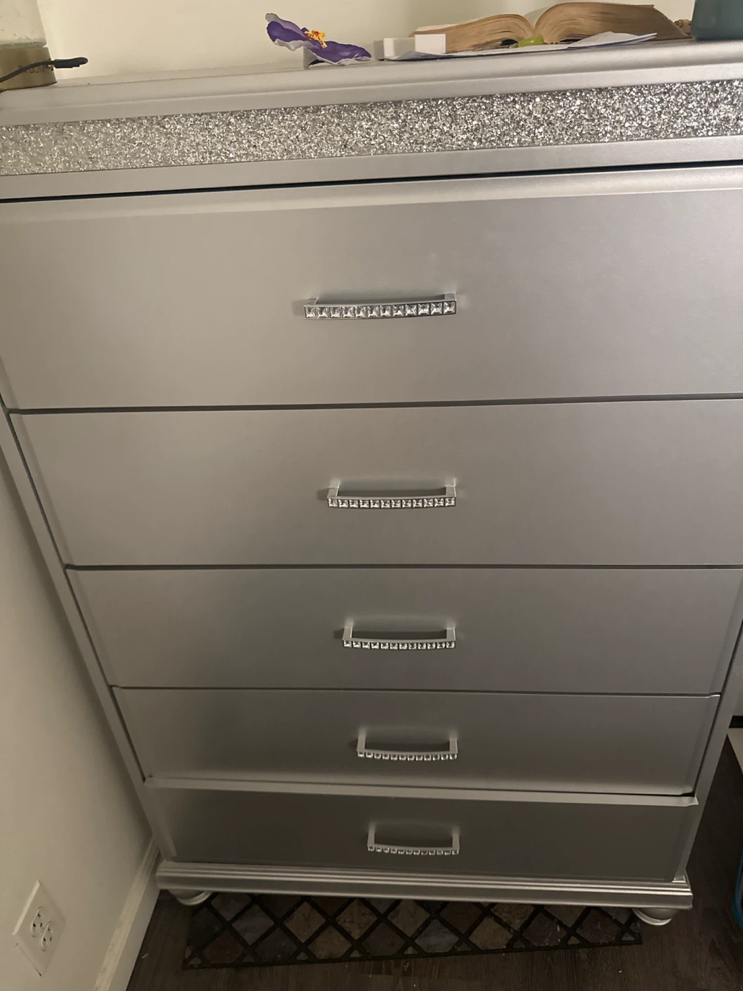 Silver 5-Drawer Chest with Crystal Accents