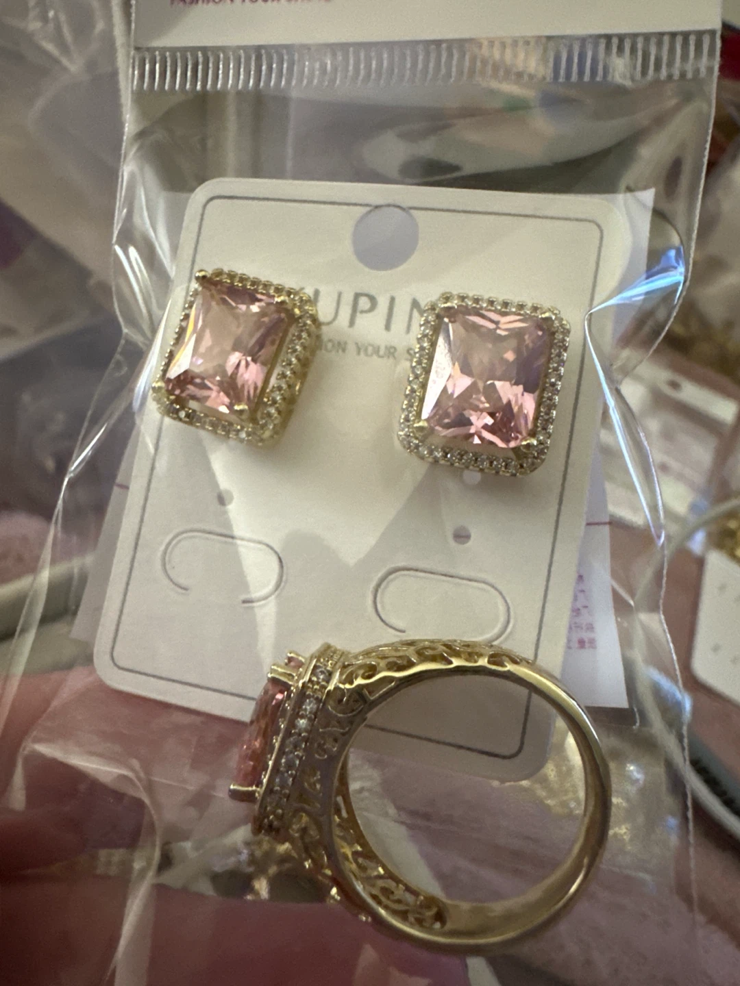 Xuping Pink Gemstone Ring and Earring Set - photo 2