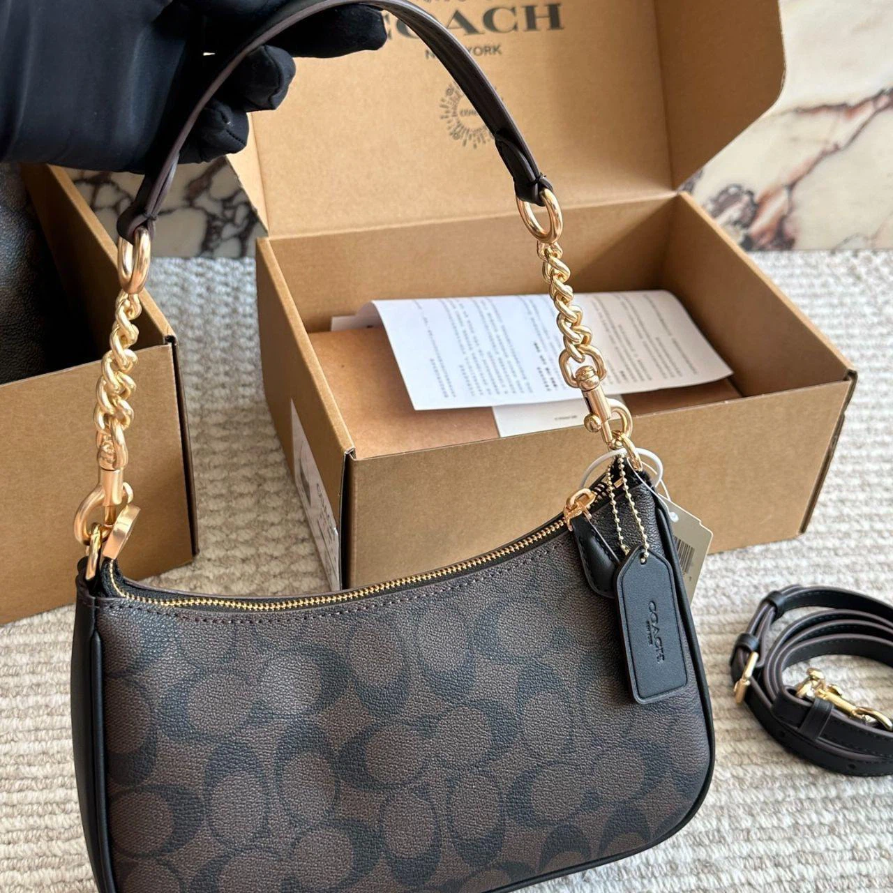 Coach Teri Signature Canvas Shoulder Bag Brown/Black + Strap - photo 2