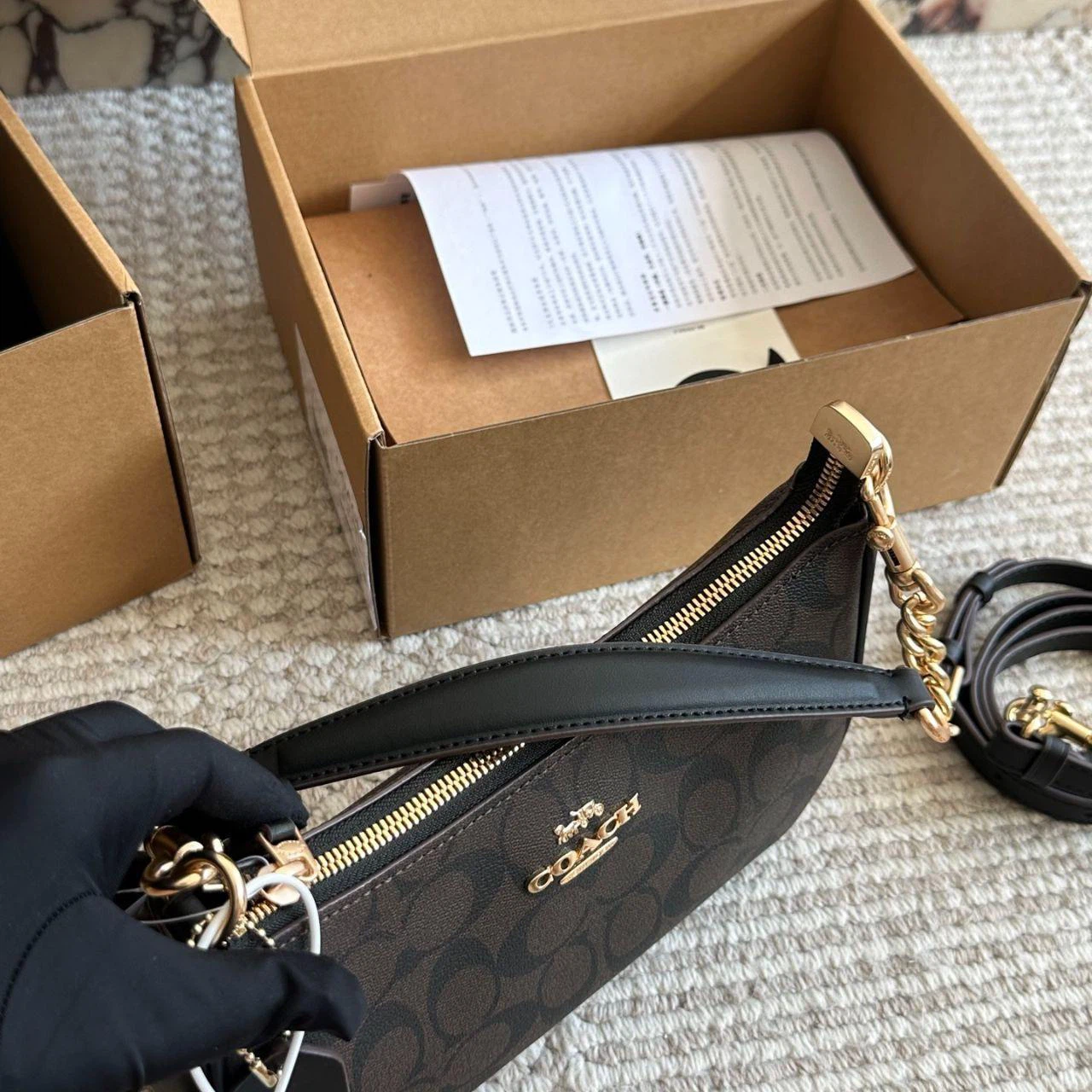 Coach Teri Signature Canvas Shoulder Bag Brown/Black + Strap - photo 3