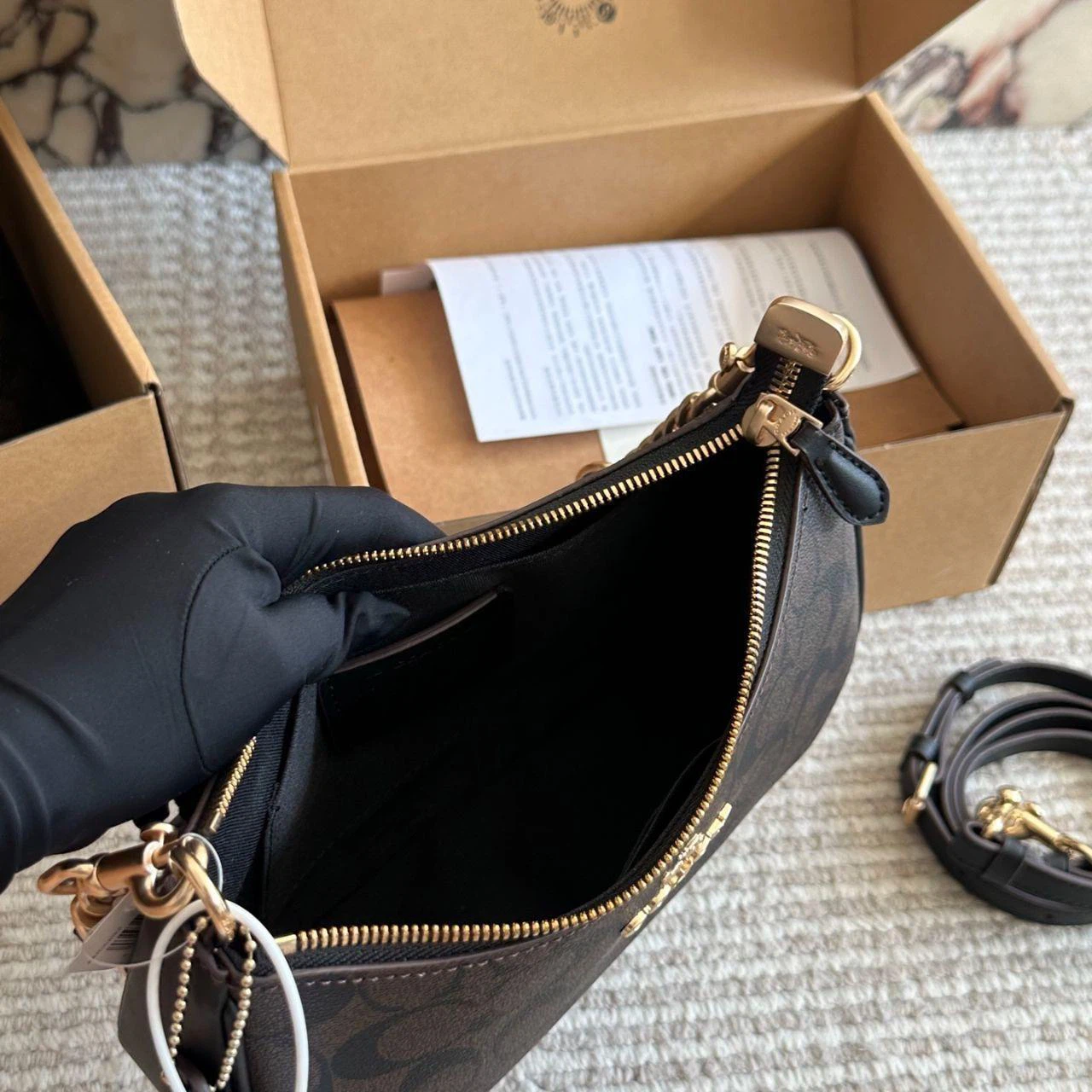Coach Teri Signature Canvas Shoulder Bag Brown/Black + Strap - photo 4