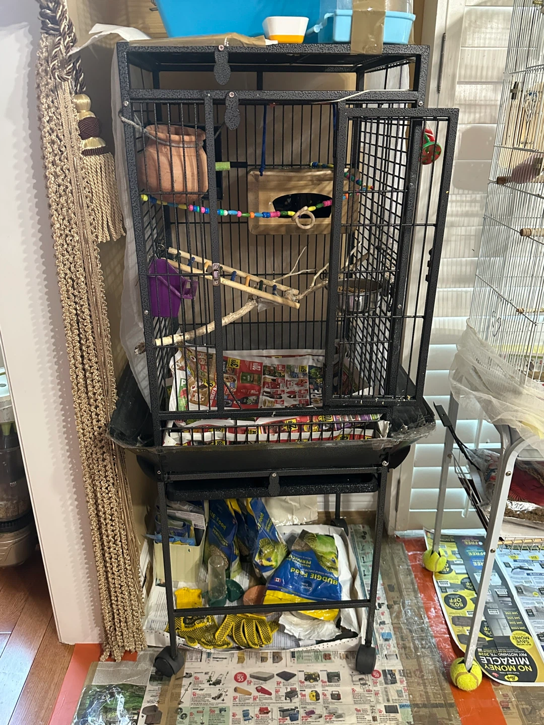 Rolling Metal Wrought Iron Bird Cage with Play Top