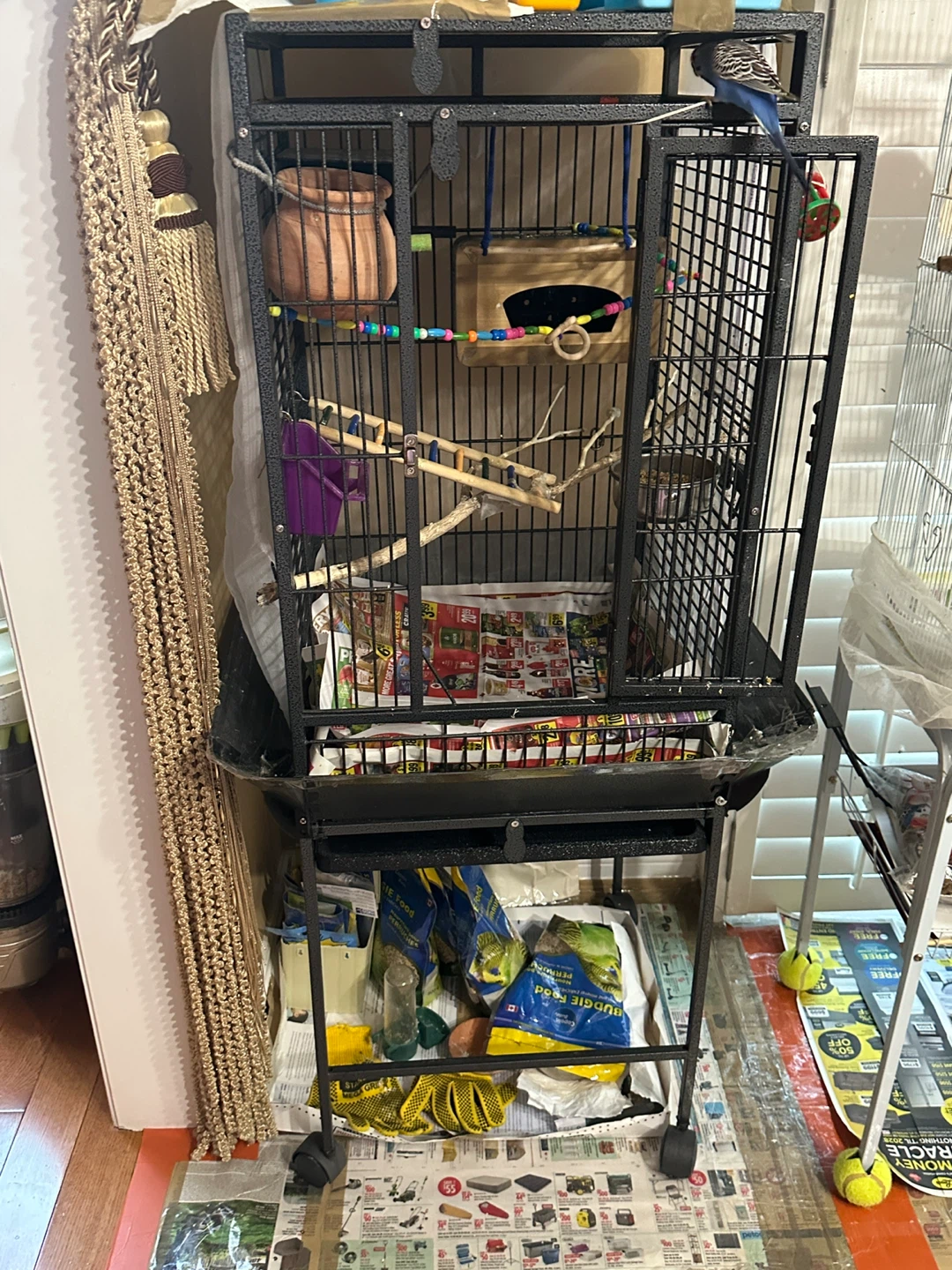 Rolling Metal Wrought Iron Bird Cage with Play Top - photo 2