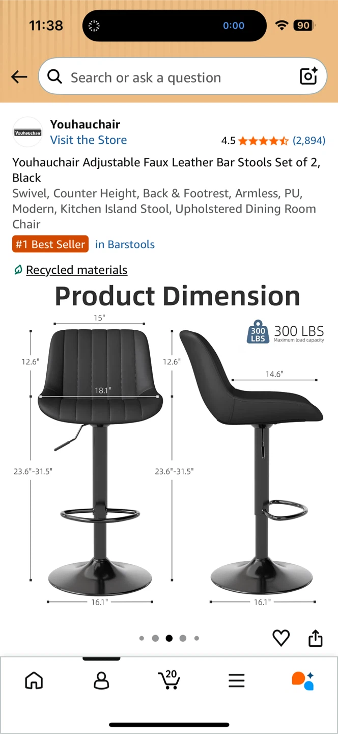 Youhauchair Adjustable Faux Leather Bar Stools - photo 3