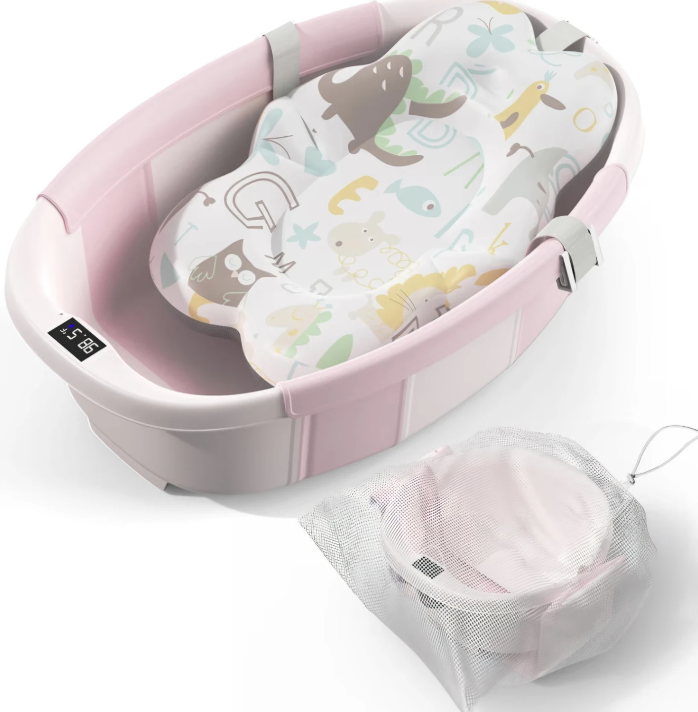 Large Capacity Foldable Baby Bathtub Pink
