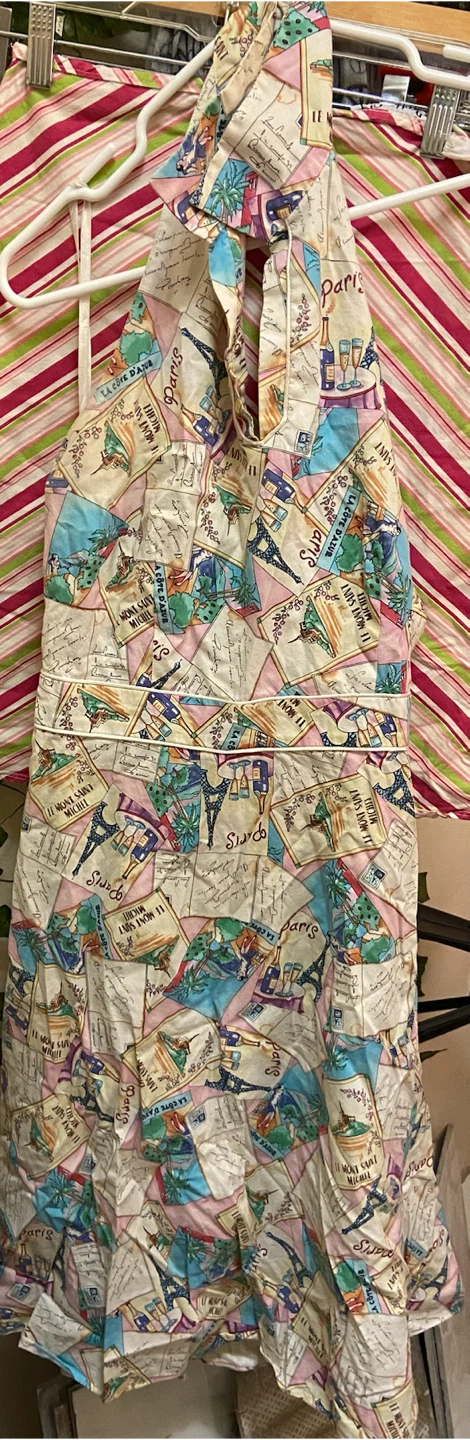 Vintage Paris Print Halter Dress