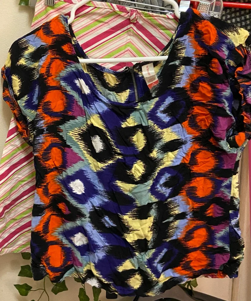 No Boundaries Multicolor Ikat Print Top