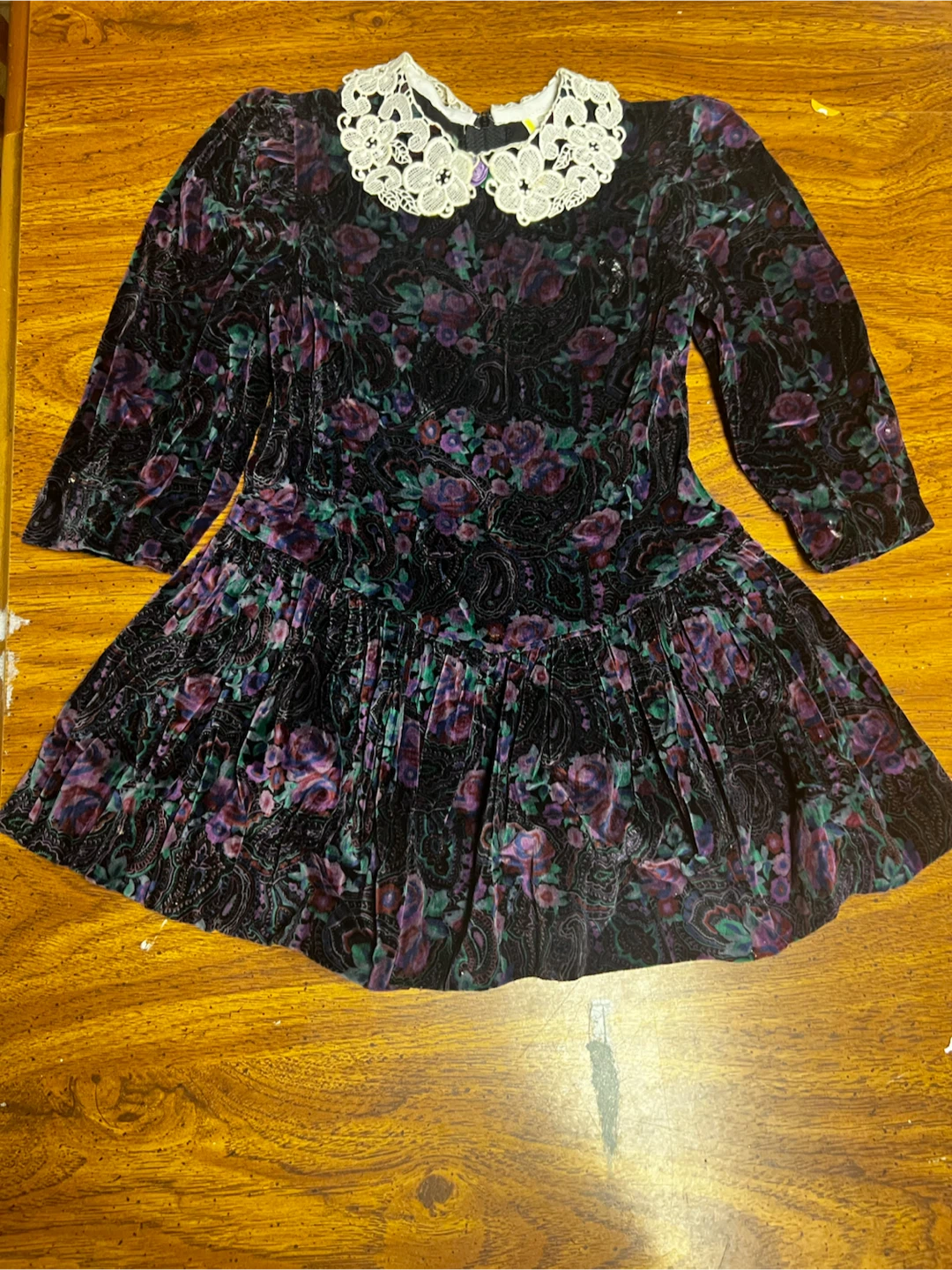 Vintage Girls Floral Velvet Dress Size 4
