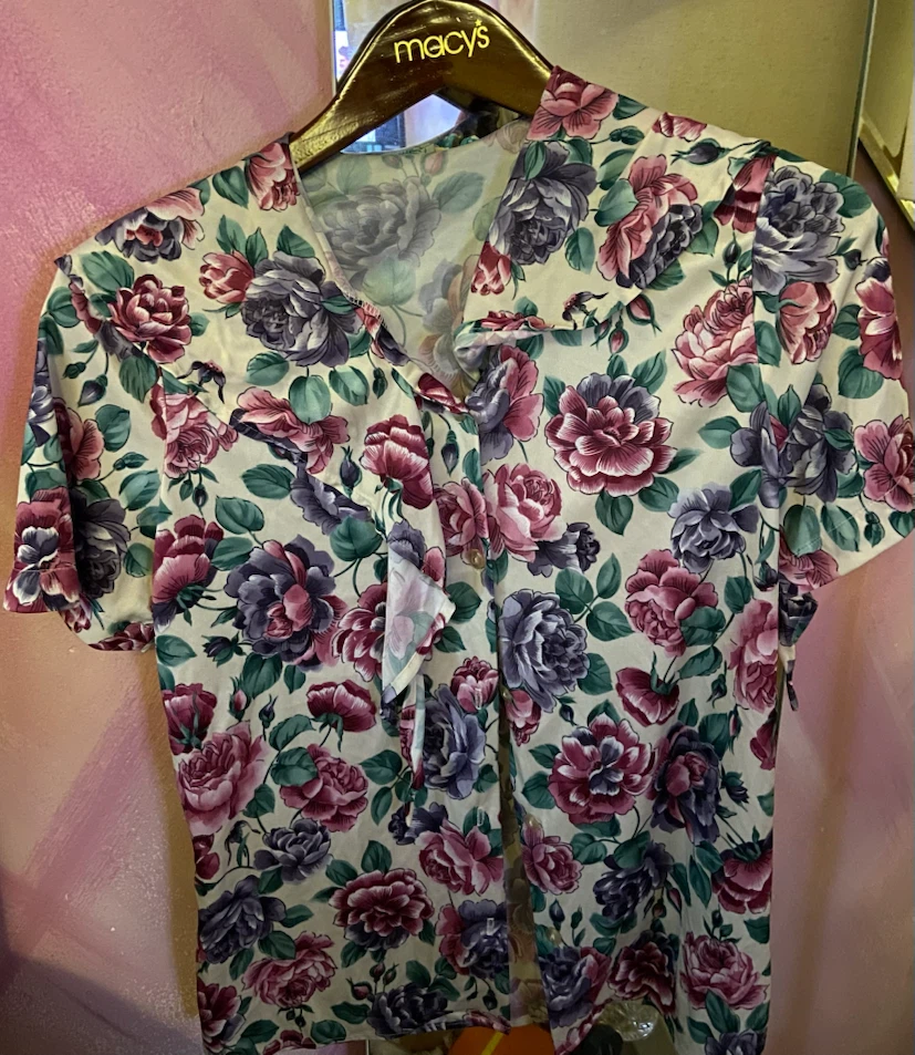 Vintage Floral Print Short-Sleeve Blouse