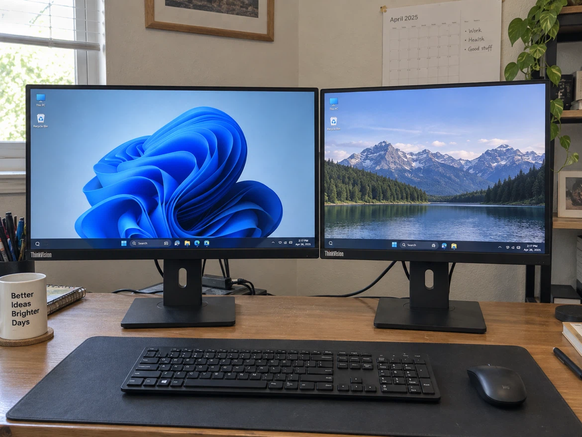 Lenovo ThinkVision Dual Monitor Setup – 2x 24” Full HD Monitors