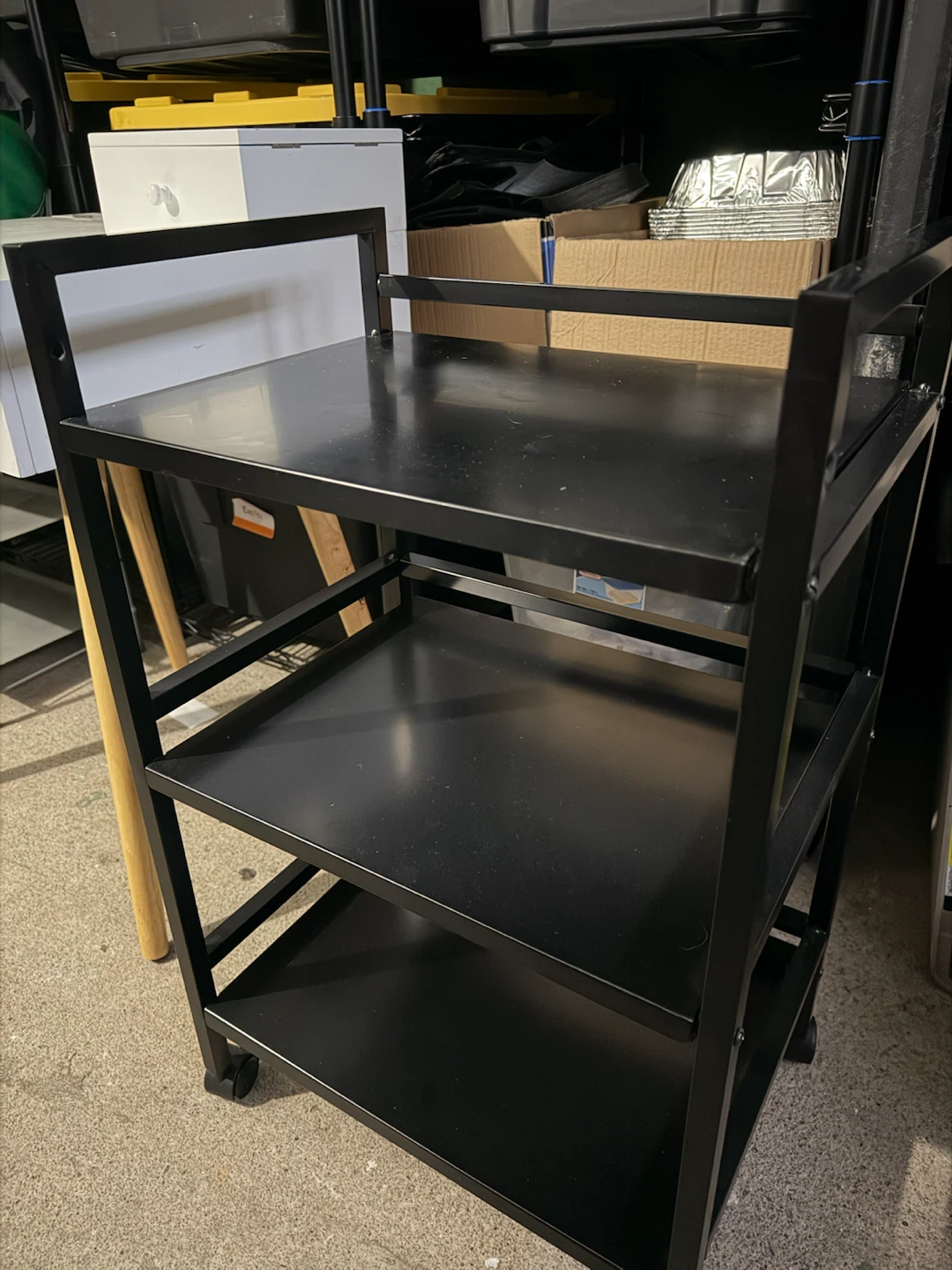 3-Tier Black Metal Rolling Cart