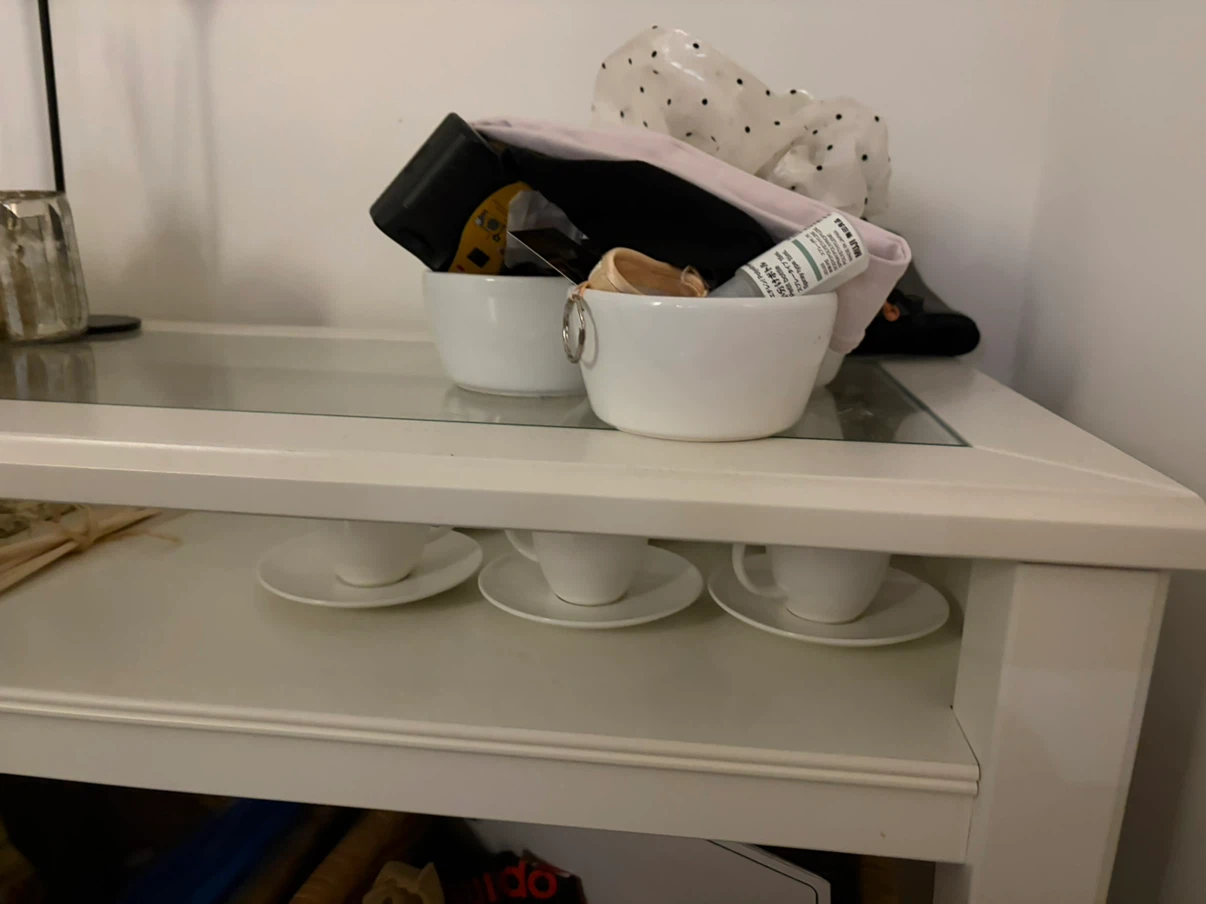 Ikea glass top table, white wood - photo 4