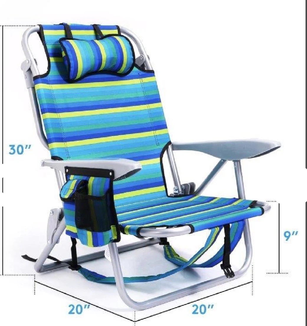 Foldable Striped Beach Chair with Backpack Straps - photo 2