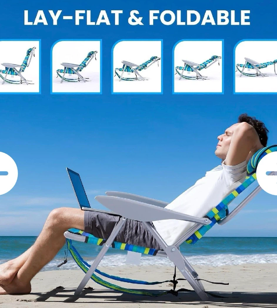 Foldable Striped Beach Chair with Backpack Straps - photo 3