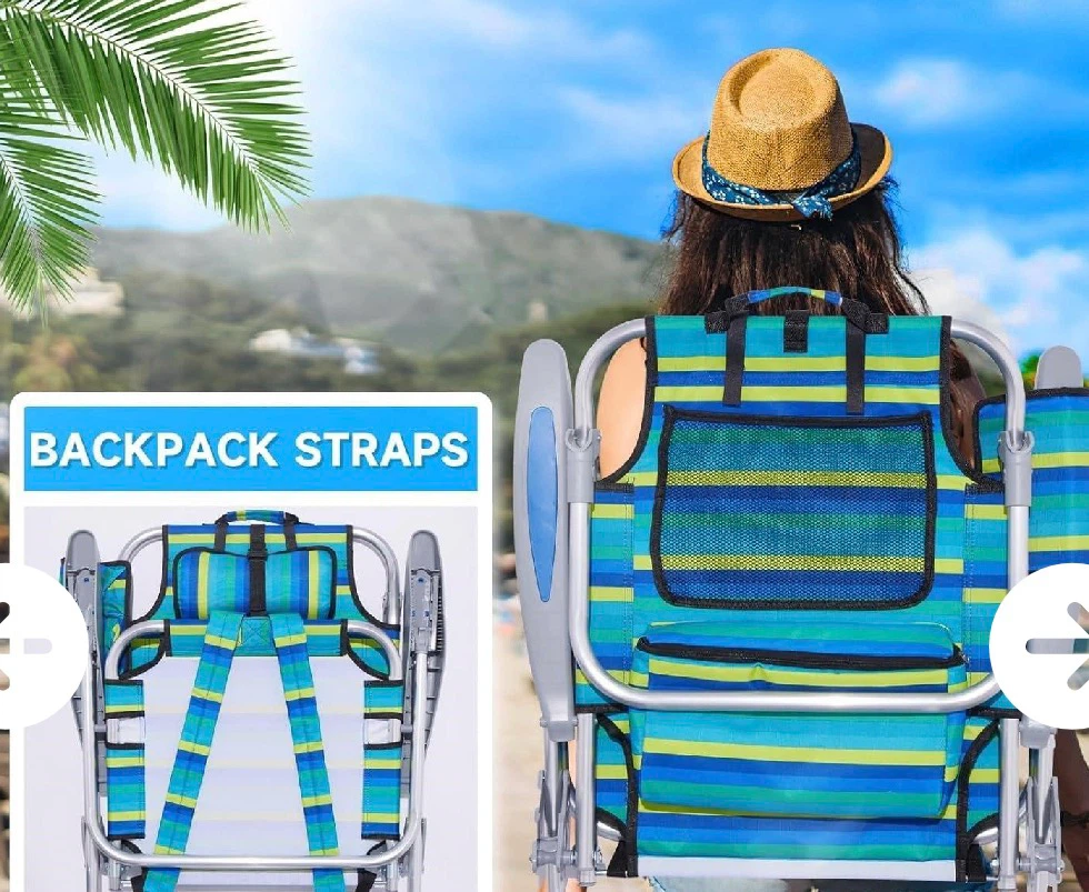 Foldable Striped Beach Chair with Backpack Straps - photo 4