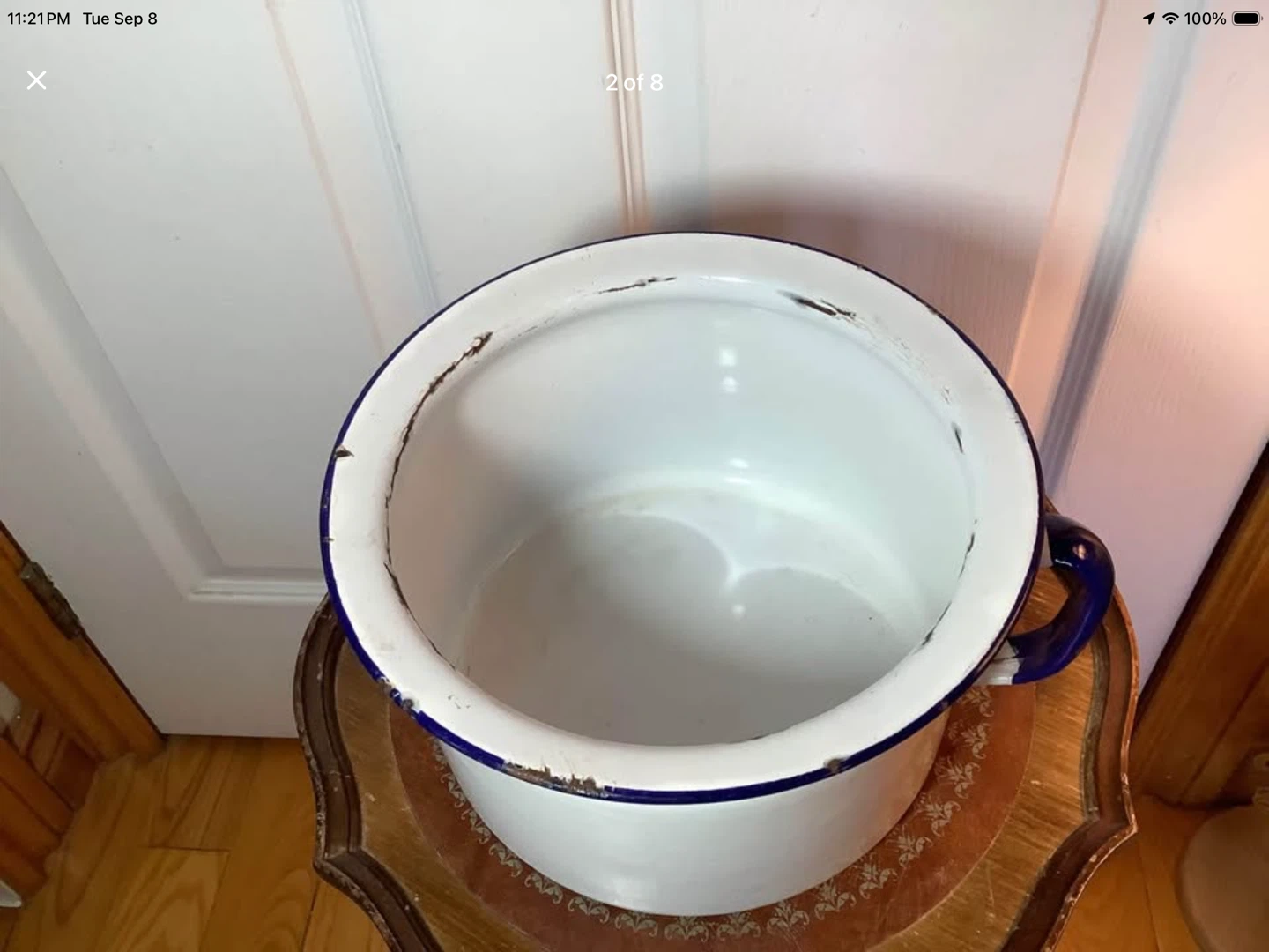 Vintage White & Blue Enamel Chamber Pot 🐞 - photo 2
