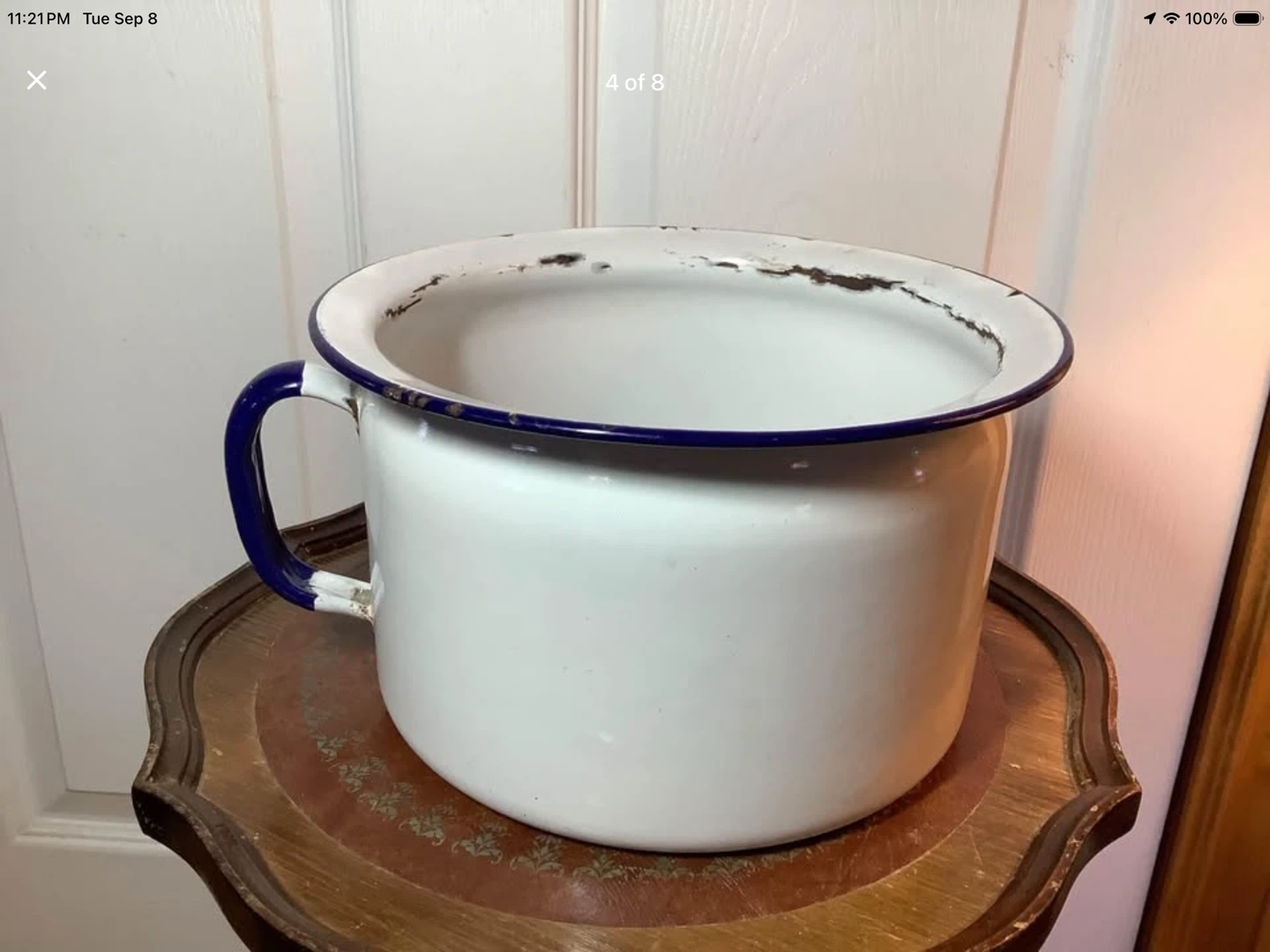 Vintage White & Blue Enamel Chamber Pot 🐞 - photo 3