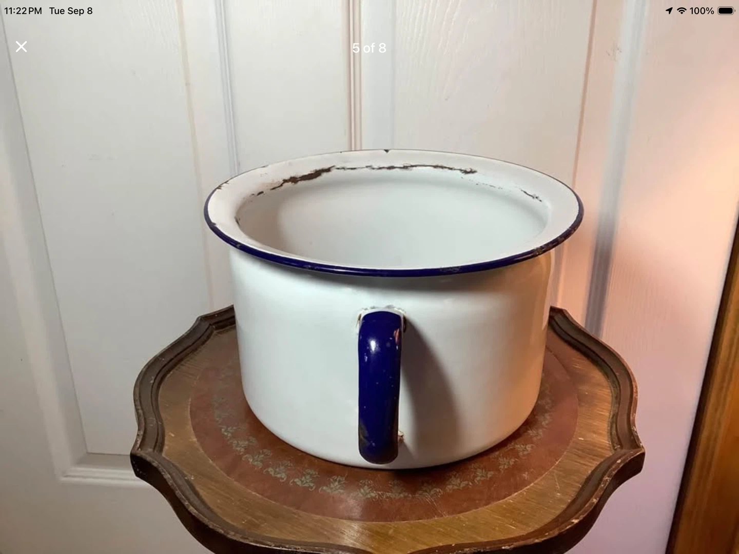 Vintage White & Blue Enamel Chamber Pot 🐞 - photo 5