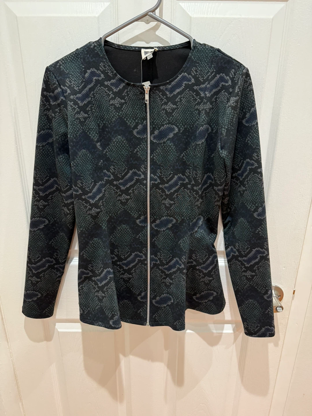 Snakeskin Print Zip-Up Blouse - Size Small
