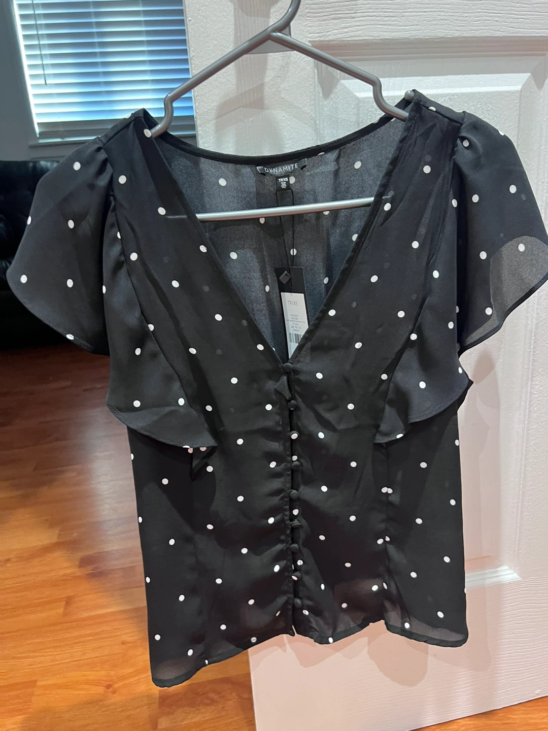 Dynamite Black and White Polka Dot Blouse