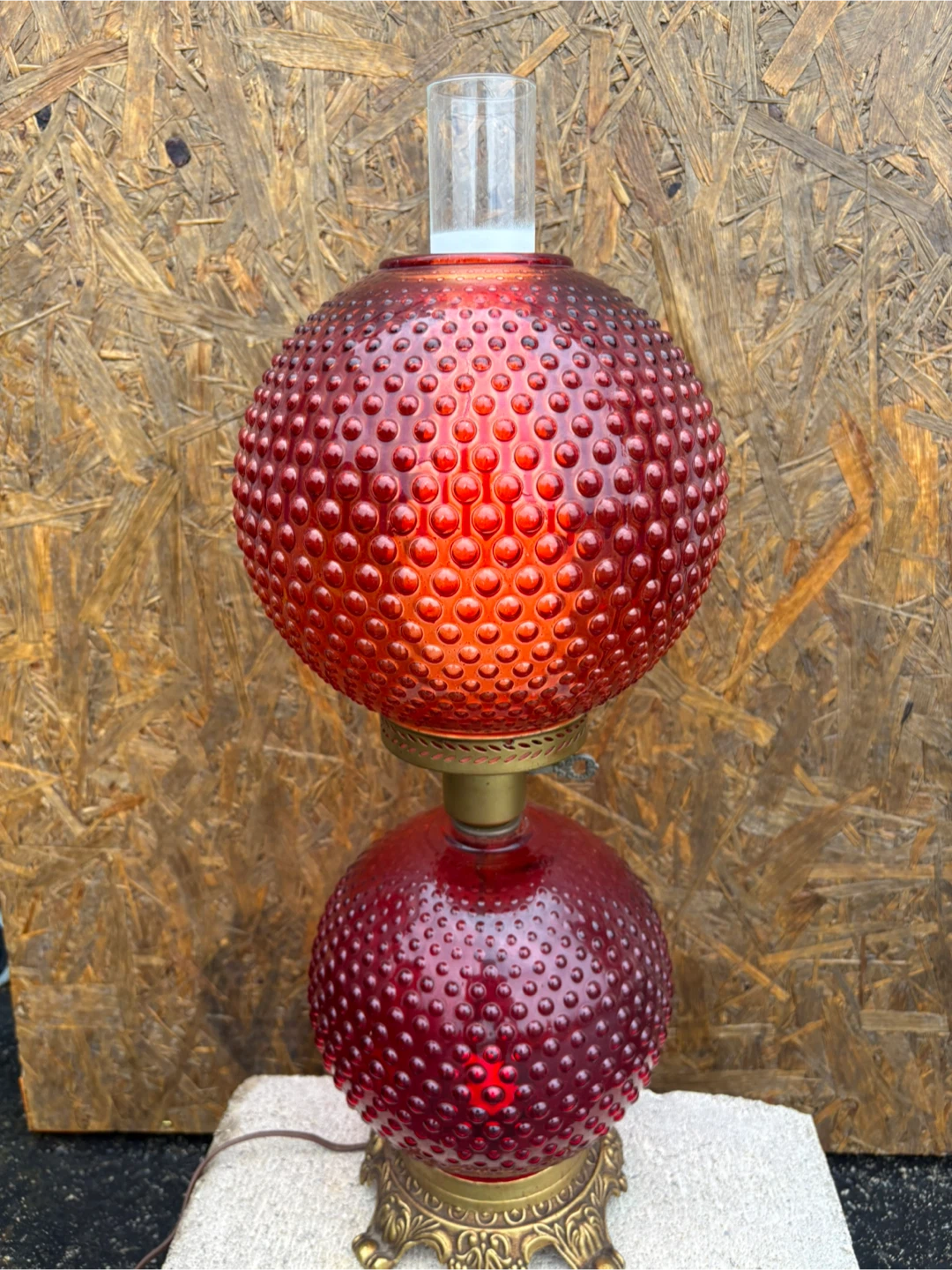 Red Hobnail Glass Lamp - photo 2