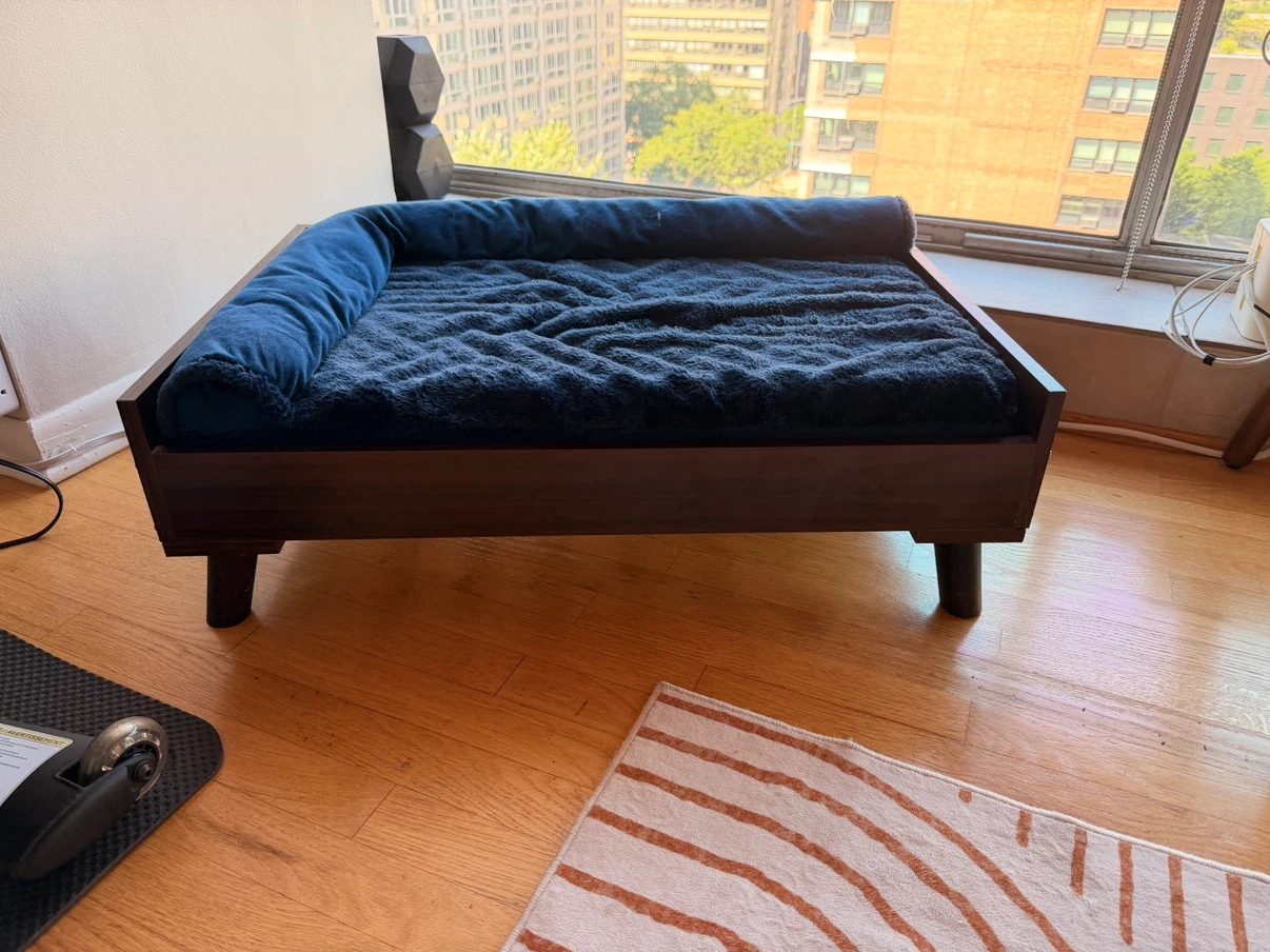 Elevated Pet Bed with Dark Blue Plush Cushion - photo 2