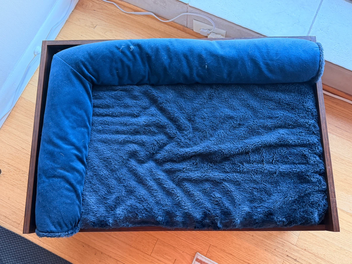Elevated Pet Bed with Dark Blue Plush Cushion - photo 3