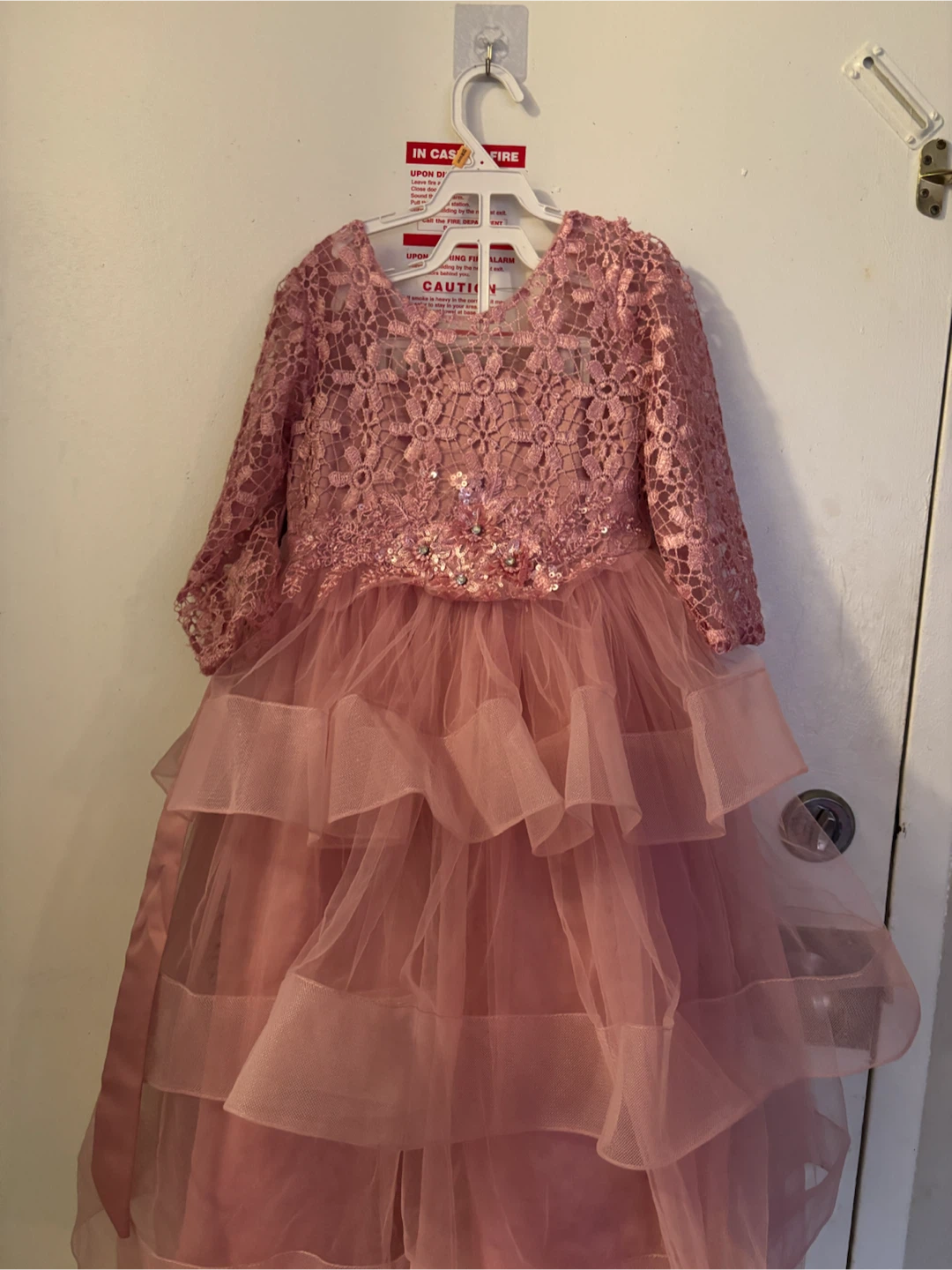 Girls pink lace and tulle formal dress