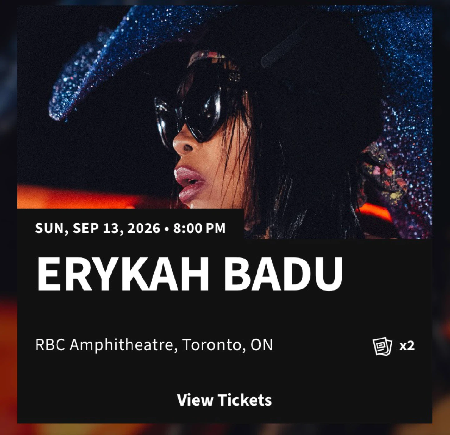 Erykah Badu - 2 tickets - Sunday Sept 13 - RBC Amphitheatre