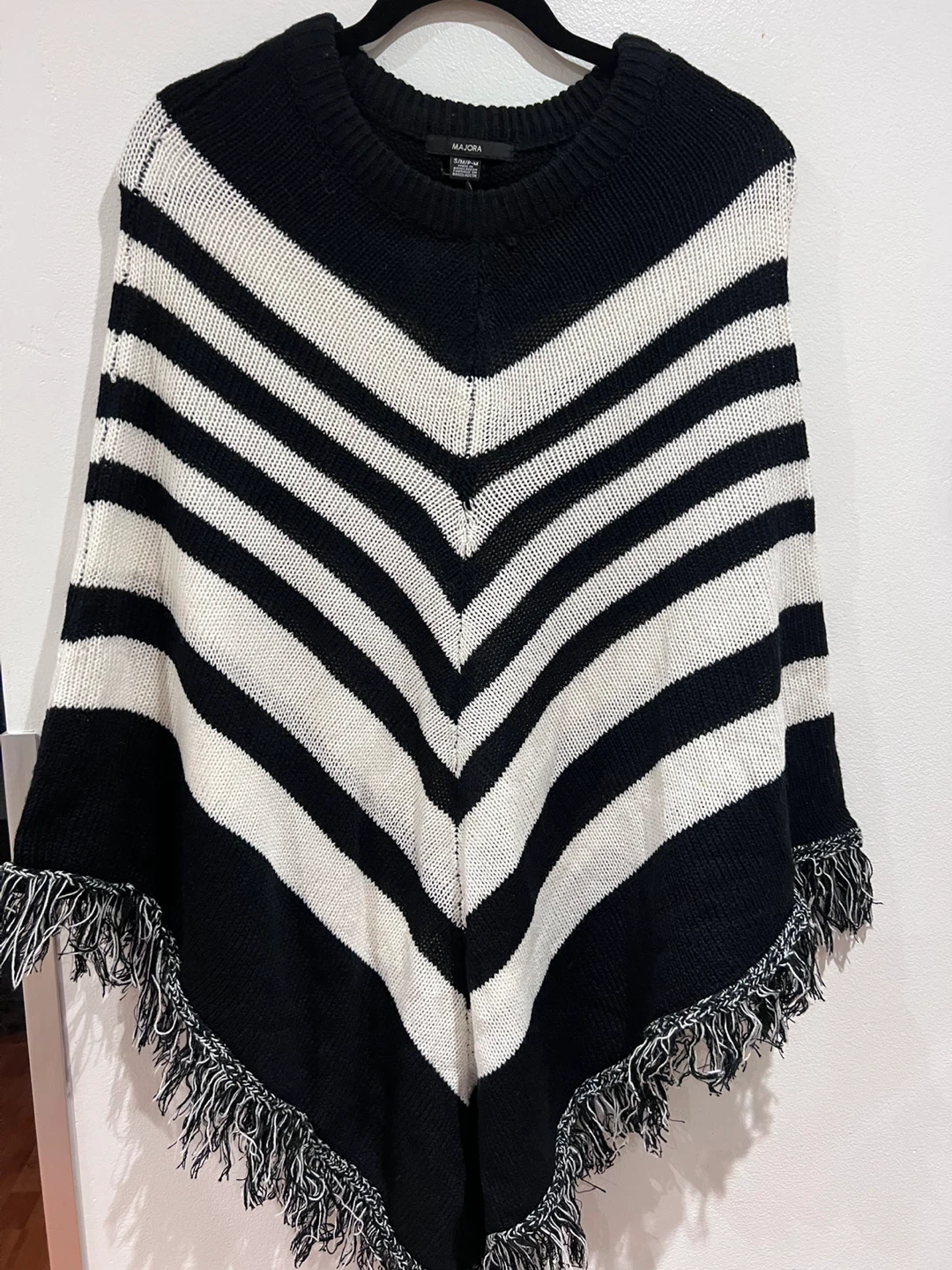 Black and White Striped Poncho Sweater