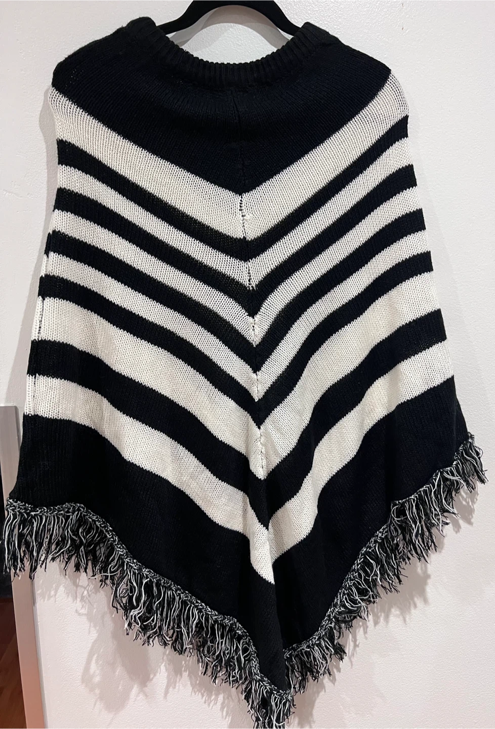 Black and White Striped Poncho Sweater - photo 2