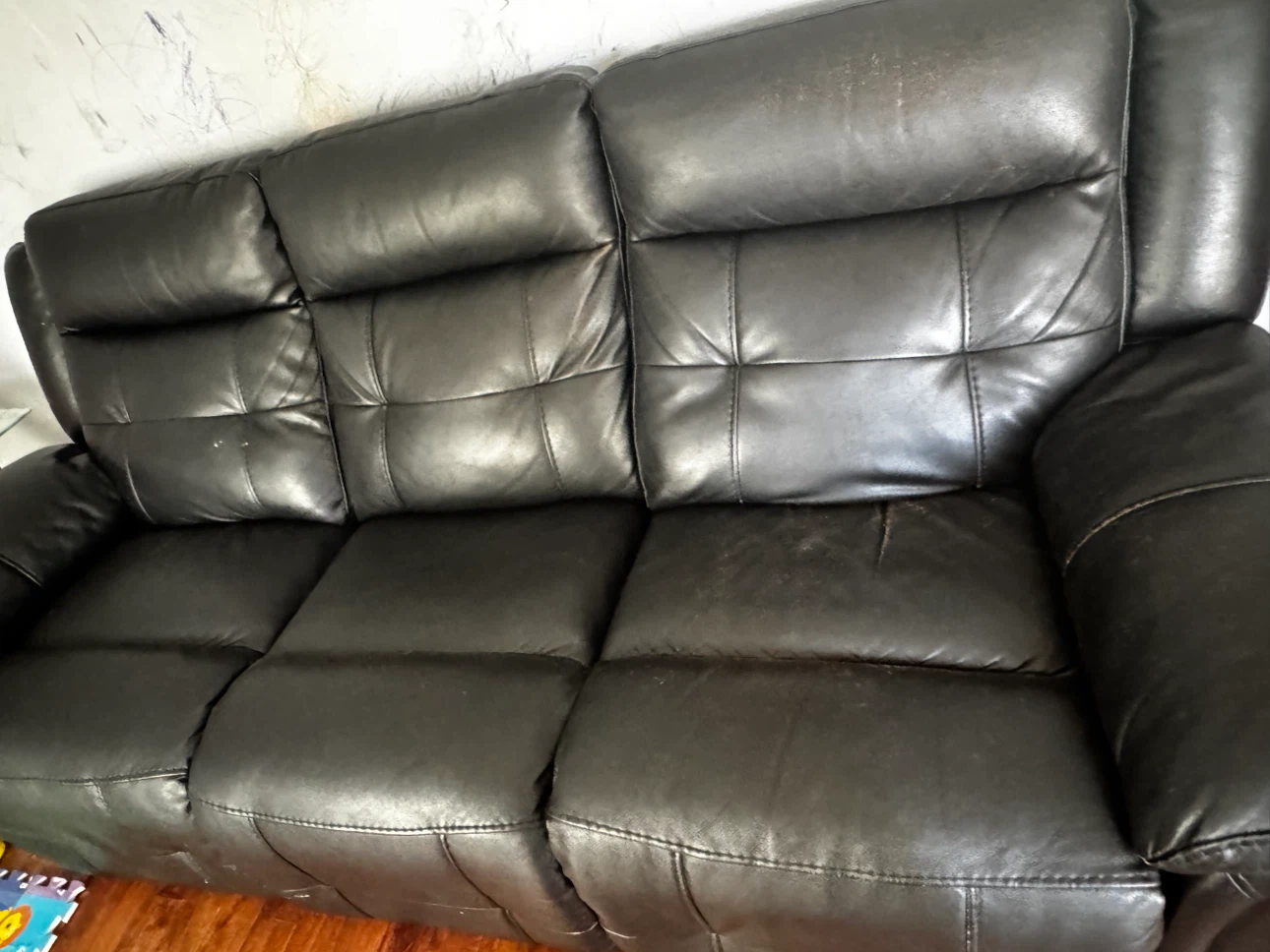 Black Leather Reclining Sofa - photo 3