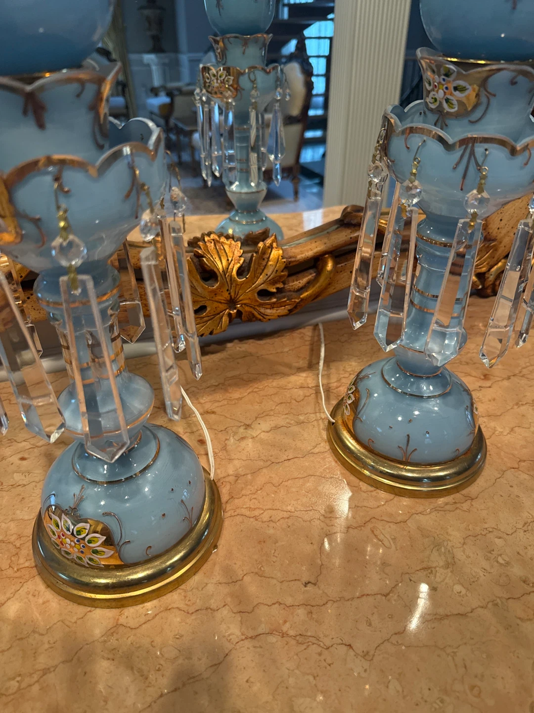 Vintage Hand-Painted Blue Glass Lamps - photo 4