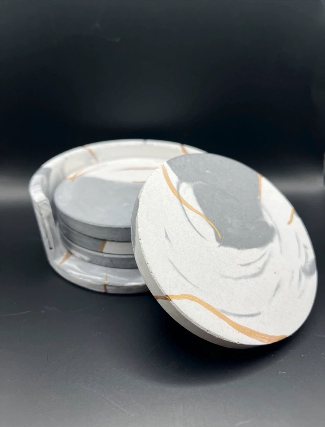 Set of 4 Marble-Look Concrete Coasters