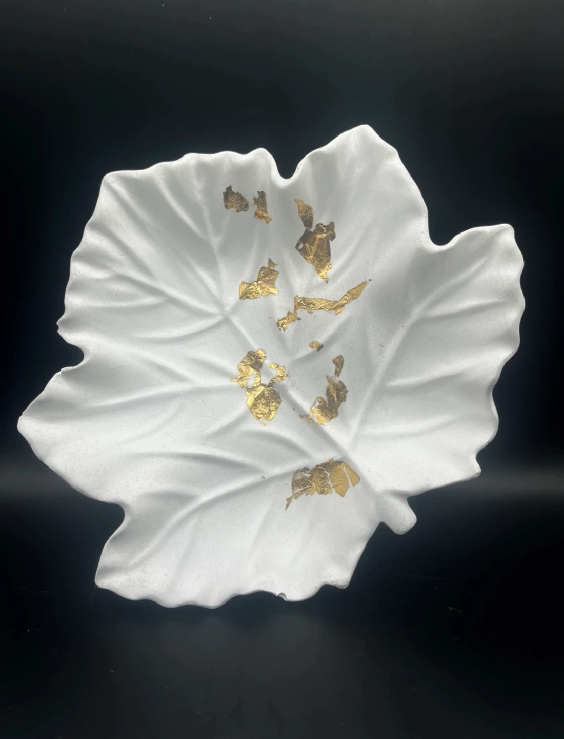 White Leaf Trinket Dish with Gold Accents